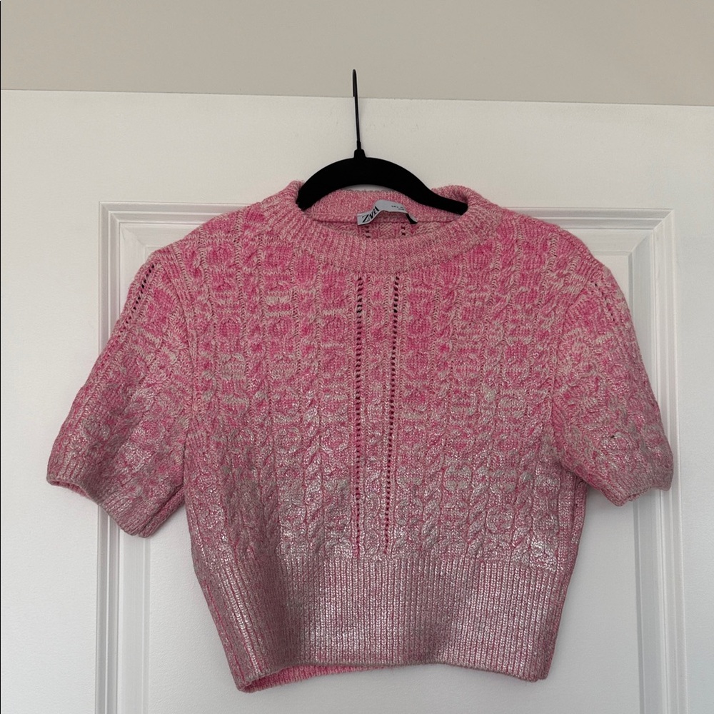 Zara Soft Pink Knit cropped Top